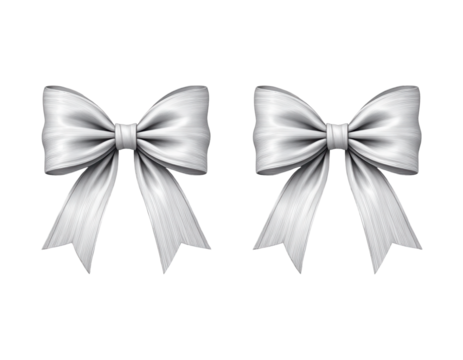 Elegant Silver Satin Bows with Ribbons Isolated on Transparent Background