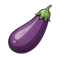 A single ripe purple eggplant with a green stem on a black background