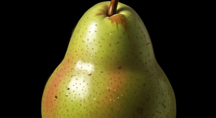 Close-up of a single ripe pear against a black background.