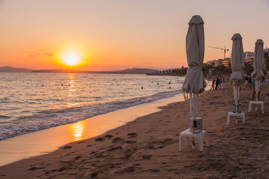 Beach "Paralia Edem" at Athens, Greece, at sunset
