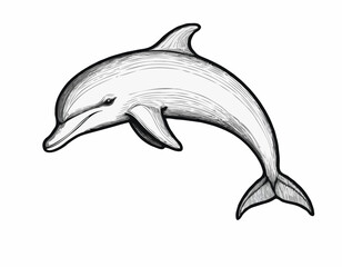 Cute dolphin sketch hand drawn engraving style Vector illustration