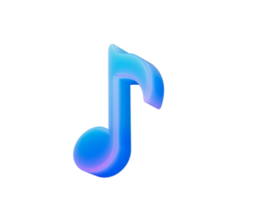 Vibrant 3D blue and purple musical note representing rhythm and sound. 3d illustration