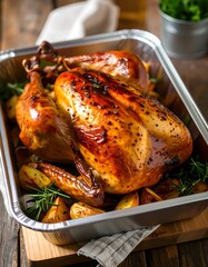 Roasted Thanksgiving turkey in a foil pan