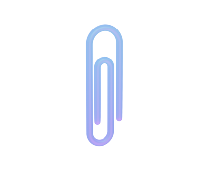 Pastel blue and purple glowing paper clip, a 3D rendered office supply. 3d illustration