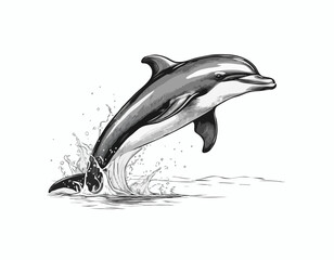 Cute dolphin sketch hand drawn engraving style Vector illustration