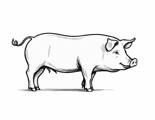 Farm pig sketch hand drawn side view Farming Vector illustration