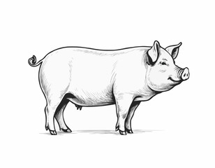 Fototapeta premium Farm pig sketch hand drawn side view Farming Vector illustration