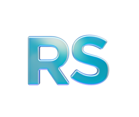 Glossy 3D letters RS in vibrant blue and purple, isolated, modern typography. 3d illustration