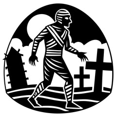 Mummy Walking In Graveyard Icon Vector Silhouette