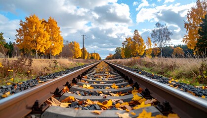 Realistic railway transport scenes: freight trains, passenger trains and railway stations in autumn landscapes. Perfect stock imagery for transport, infrastructure and global logistics themes.