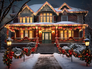Luxurious Shining christmas lights on a dark blue background