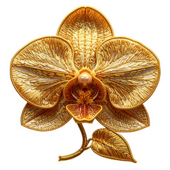 Embroidered  Golden Orchid's Elegance: Intricate embroidery captures the delicate beauty of a golden orchid, its petals shimmering with opulence, showcasing artistry and timeless floral design.