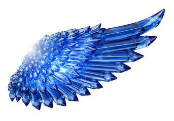 Fototapeta premium A striking, detailed wing composed of vibrant, multifaceted, brilliant blue crystals, set against a stark black background.