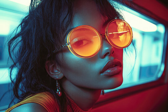 Futuristic Subway Scene Featuring Attractive Fashion Model - Powered by Adobe