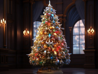 Incredible Christmas tree with xmas decorations merry christmas and happy new year