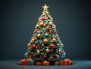 Luxurious A Christmas tree with presents around