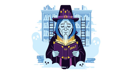 Wizard's Mystical Read: A stoic wizard, bathed in the soft glow of a magical library, delves into an ancient tome, evoking the mystical nature of the unknown.