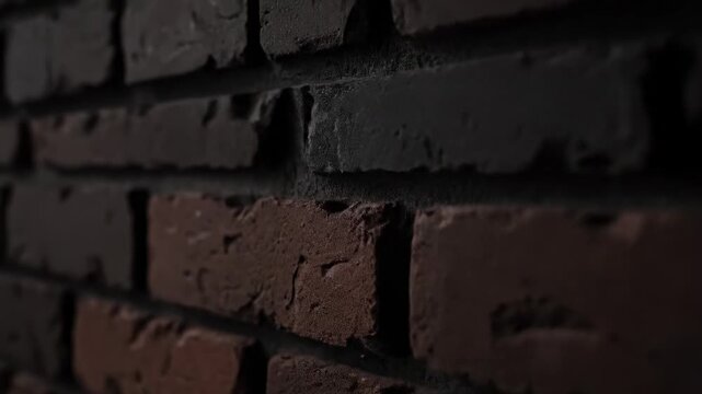 Dark Textured Brick Wall Close-Up - A close-up shot reveals the detailed texture of a dark brick wall, showcasing the varied tones and irregularities of the bricks.