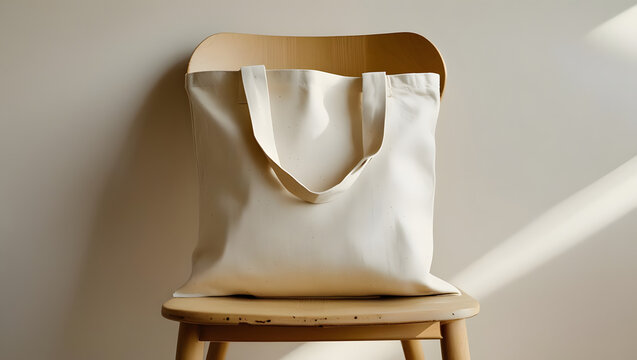 Natural Canvas Tote Bag on a Wooden Chair graphic (258