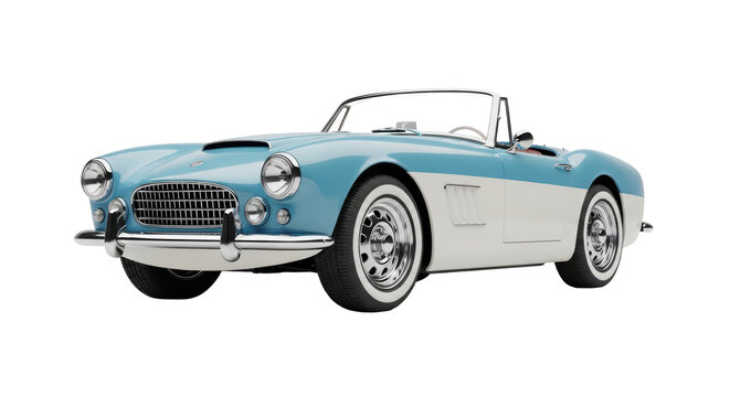Fototapeta Isolated classic two-tone blue and off-white convertible car, a vintage auto beauty