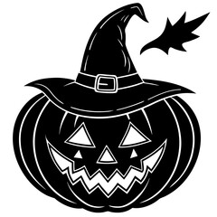 Pumpkin Silhouette With Witch Hat Icon Vector Silhouette