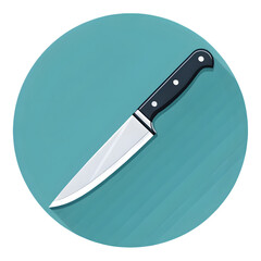 Sharp kitchen knife with black handle on a teal circle background