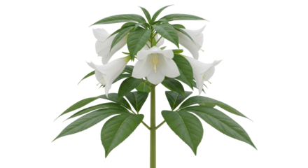 Isolated flower of Campanula takesimana, Korean bellflower, with trumpet-shaped white bloom