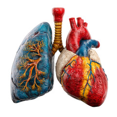 Human anatomy model showcasing heart lungs and trachea for medical use isolated on transparent background