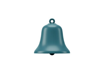 Isolated rendering of a simple, teal bell with a ball clapper and a loop for hanging