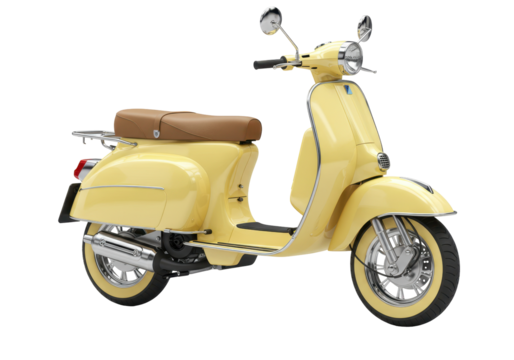 Isolated yellow scooter classic Italian transport vehicle antique moped two wheeler travel