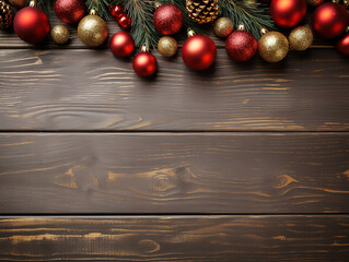 Incredible Red and gold Christmas ornament on a rustic wood banner background