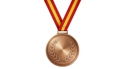 Isolated bronze medal reward with ribbon in V shape for third place athletic contest