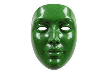 Isolated green jade mask, expressive face, theater, anonymity, character, masquerade
