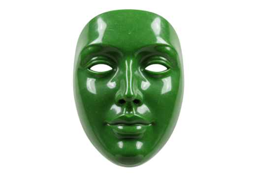 Isolated green jade mask, expressive face, theater, anonymity, character, masquerade