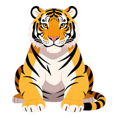 Obraz premium Orange Tiger Sitting with Black Stripes, Transparent Background, Digital Illustration