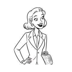 Beautiful Woman in Formal Dress Black and White Illustration Vector Art Design
