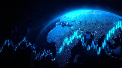 Earth from space with glowing data points, digital style, dark background, concept of global economy and financial technology - Powered by Adobe
