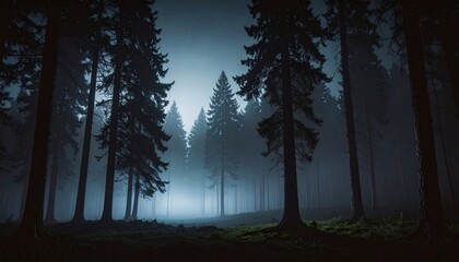 Mystical Forest Enigmatic Evergreens Shrouded in Atmospheric Fog