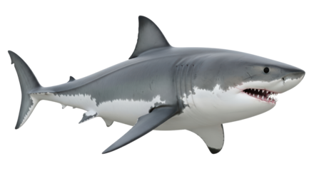 Isolated Great White Shark showing Teeth, Apex Predator with Dangerous Mouth full of Sharp Teeth