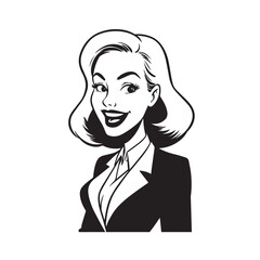 Beautiful Woman in Formal Dress Black and White Illustration Vector Art Design
