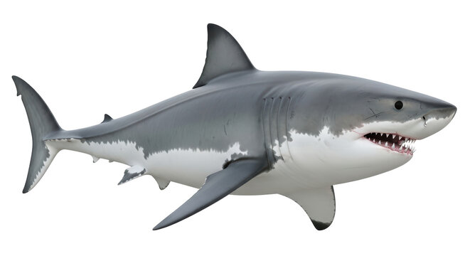 Isolated Great White Shark showing Teeth, Apex Predator with Dangerous Mouth full of Sharp Teeth