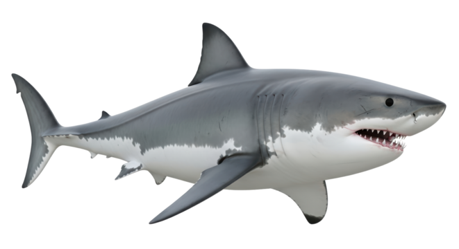 Isolated Great White Shark showing Teeth, Apex Predator with Dangerous Mouth full of Sharp Teeth