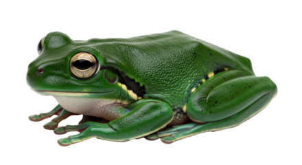 Isolated green tree frog looking into the camera, exotic amphibian with large eyes, animal portrait