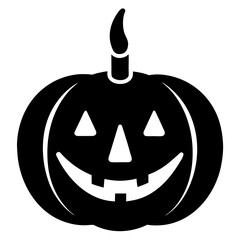 Pumpkin With Candle Inside Smiling Icon Vector Silhouette
