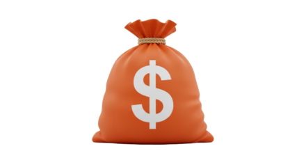 Isolated orange money bag with dollar sign, tied with rope, conceptual finance graphic