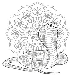 Coloring pages for art therapy. Zodiac sign - snake. It could be a New Year greeting card.Adobe Illustrator Artwork