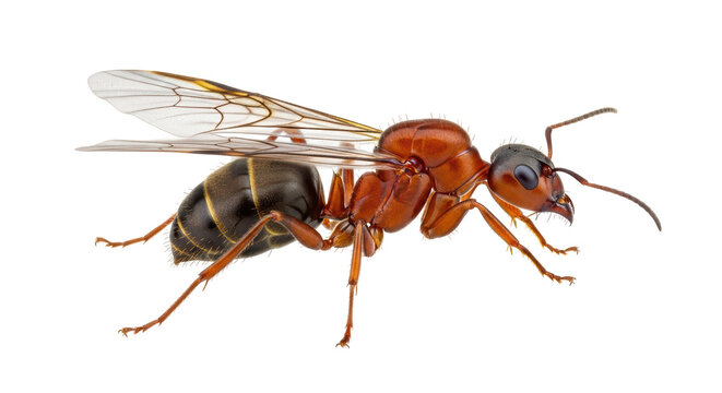 Isolated Queen ant, beautiful insect with wings on a neutral backdrop &ndash; macro detail shot