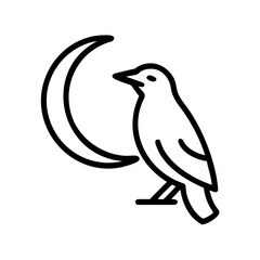 Raven And Crescent Moon Icon Line Art