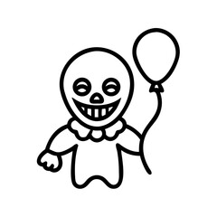 Scary Clown Holding Balloon Icon Line Art