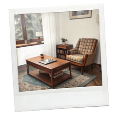 Cozy vintage living room with armchair and coffee table